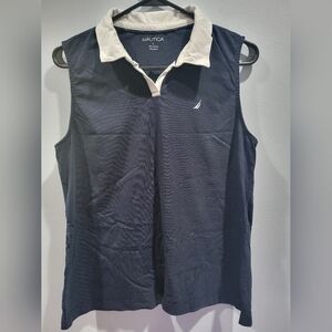 Nautica Sleeveless Navy Top with White Collar